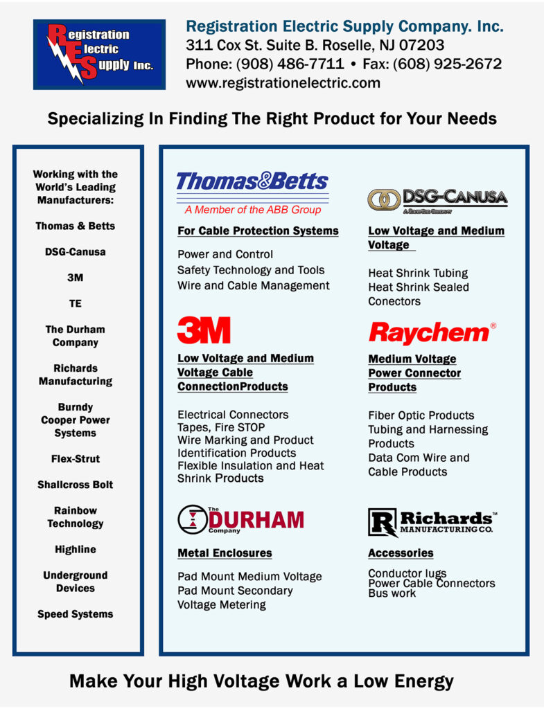 Medium Voltage Power Cable Accessories. Product line card showcasing manufacturers and product categories.